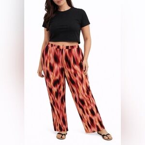 New Directions Woman Plus Size 1X Abstract Print Wide Leg Lounge Pants Stretch